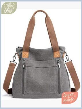 Canvas Tote Purse for Women Work Shoulder Crossbody Bag Vintage Multi-pocket